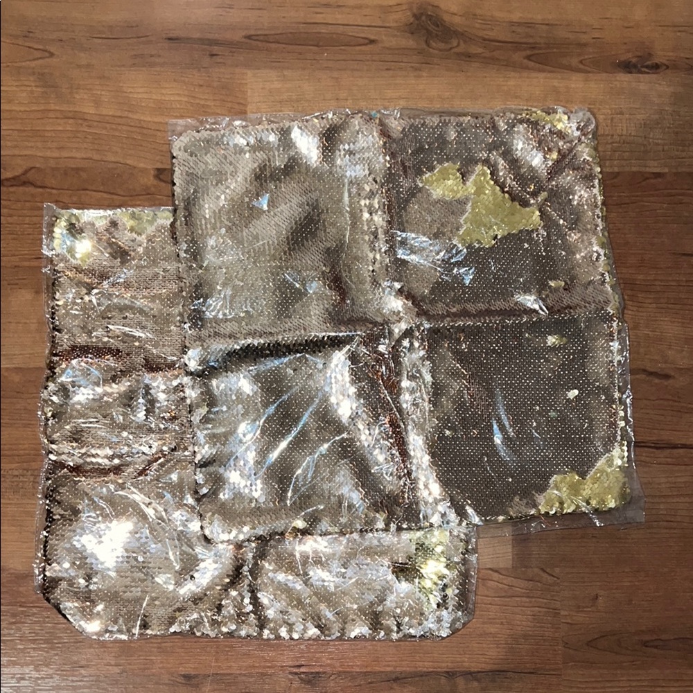 2 Gold Dazzle Sequin Square Throw Fabric Pillow Case Euro Sham